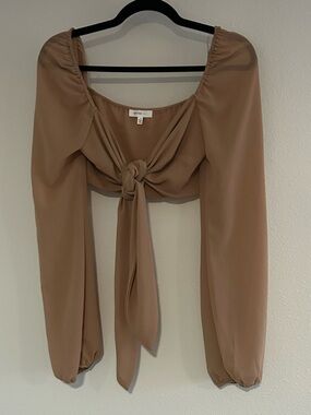 Better Be Taupe Tie-Front Long Sleeve Crop Top